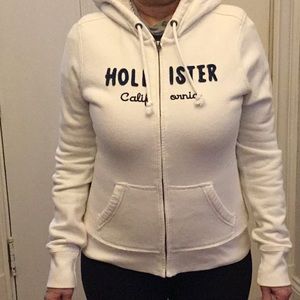 Hollister white sherpa lined logo zip up hoody